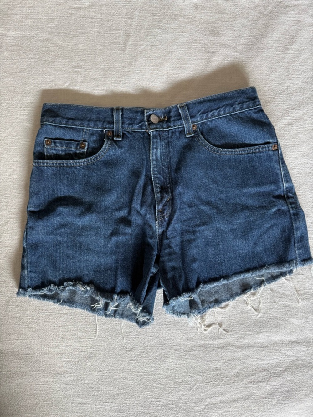Levi's Dark Blue Frayed Hem Denim Shorts